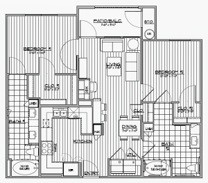 B5 HC - Two Bedroom / Two Bath - 1,014 Sq. Ft.*