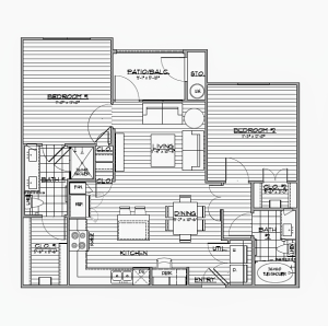 B1 - Two Bedroom / Two Bath - 943 Sq. Ft.*